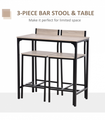 Metal Frame MDF Top Table & Bar Stool Set Black