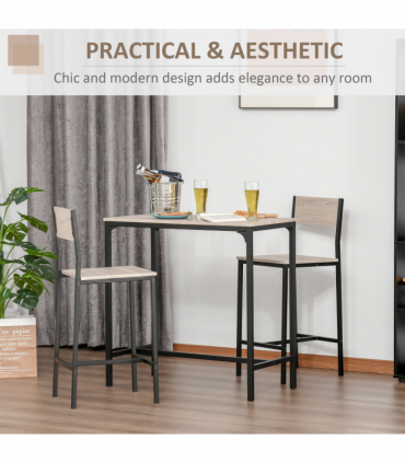 Metal Frame MDF Top Table & Bar Stool Set Black