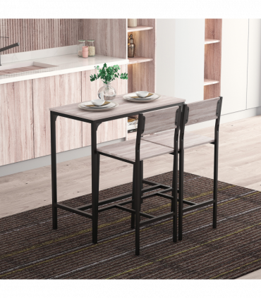 Metal Frame MDF Top Table & Bar Stool Set Black