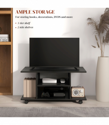 Mobile TV Stand Bookshelves in Black