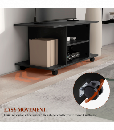 Mobile TV Stand Bookshelves in Black
