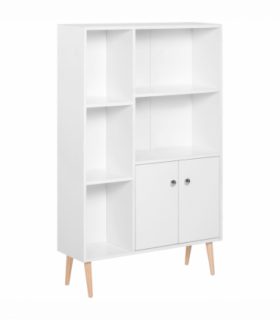 Open Bookcase Cabinet Shelves W/ Two Doors, 80W x 23.5D x 118Hcm-White
