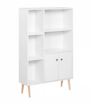 Open Bookcase Cabinet Shelves W/ Two Doors, 80W x 23.5D x 118Hcm-White