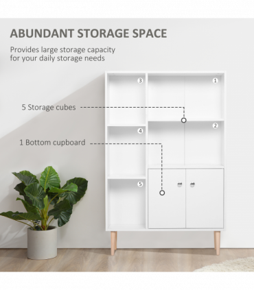 Open Bookcase Cabinet Shelves W/ Two Doors, 80W x 23.5D x 118Hcm-White