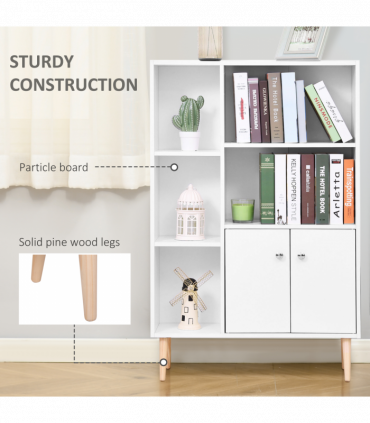 Open Bookcase Cabinet Shelves W/ Two Doors, 80W x 23.5D x 118Hcm-White