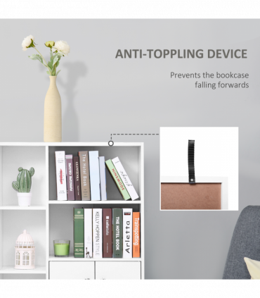 Open Bookcase Cabinet Shelves W/ Two Doors, 80W x 23.5D x 118Hcm-White