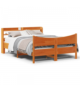 vidaXL Bed Frame with Headboard Wax Brown 150x200 cm King Size Solid Wood Pine