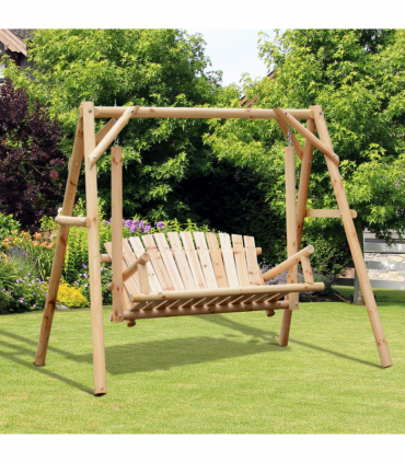 Outdoor 2 Seater Porch Swing Wooden Rustic Patio Bench Hammock w/ Armrest