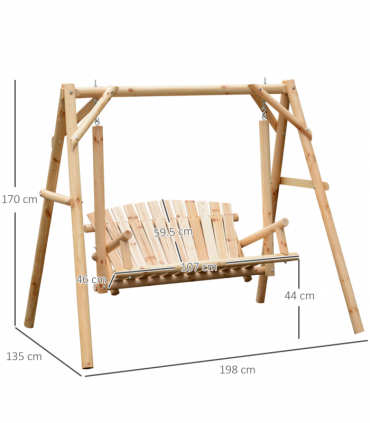 Outdoor 2 Seater Porch Swing Wooden Rustic Patio Bench Hammock w/ Armrest