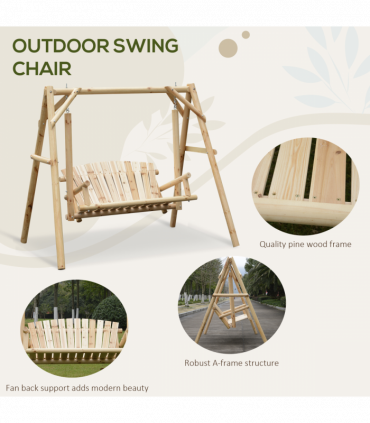 Outdoor 2 Seater Porch Swing Wooden Rustic Patio Bench Hammock w/ Armrest