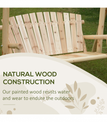 Outdoor 2 Seater Porch Swing Wooden Rustic Patio Bench Hammock w/ Armrest