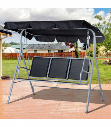 Outdoor 3-Seater Swing Chair-Black