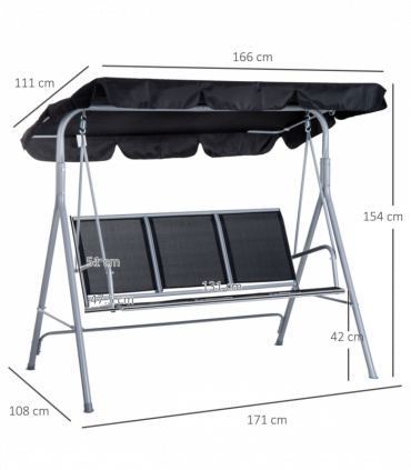 Outdoor 3-Seater Swing Chair-Black