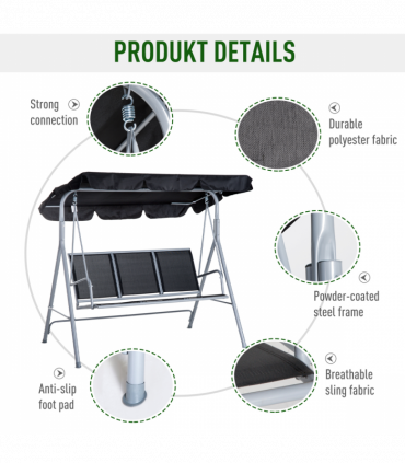 Outdoor 3-Seater Swing Chair-Black