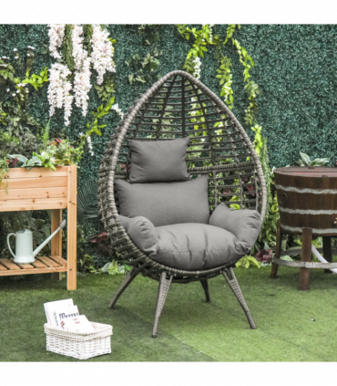 Outdoor Indoor Rattan Egg Chair Wicker Weave Teardrop Chair with Cushion