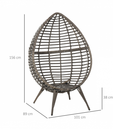 Outdoor Indoor Rattan Egg Chair Wicker Weave Teardrop Chair with Cushion