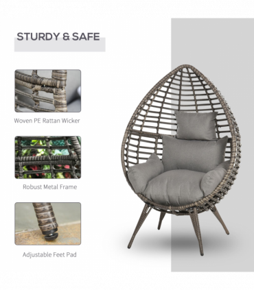 Outdoor Indoor Rattan Egg Chair Wicker Weave Teardrop Chair with Cushion