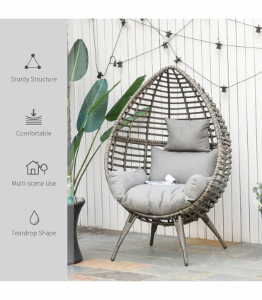 Outdoor Indoor Rattan Egg Chair Wicker Weave Teardrop Chair with Cushion