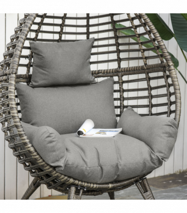 Outdoor Indoor Rattan Egg Chair Wicker Weave Teardrop Chair with Cushion