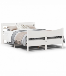 vidaXL Bed Frame with Headboard White 120x190 cm Small Double Solid Wood Pine