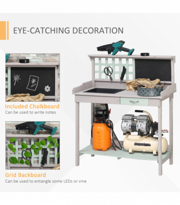 Outdoor Wooden Potting Table Bench Workstation Planting Shelves
