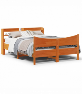 vidaXL Bed Frame with Headboard Wax Brown 120x190 cm Small Double Solid Wood Pine