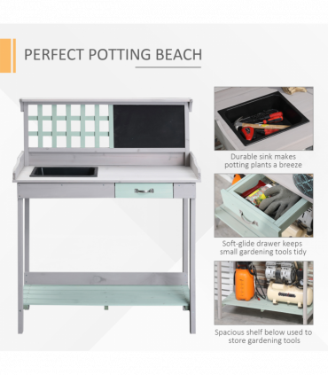 Outdoor Wooden Potting Table Bench Workstation Planting Shelves