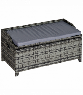 PE Rattan Bench Mixed Grey 102cmx51cmx52cm Wicker Storage Basket Seat