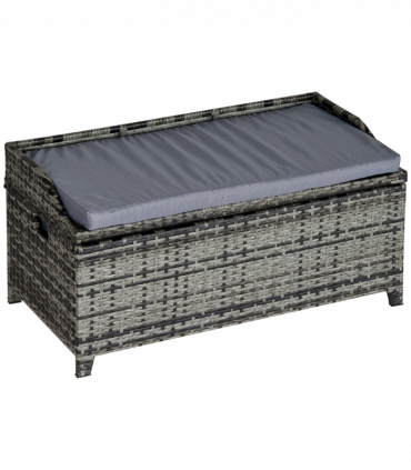 PE Rattan Bench Mixed Grey 102cmx51cmx52cm Wicker Storage Basket Seat