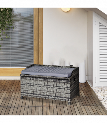 PE Rattan Bench Mixed Grey 102cmx51cmx52cm Wicker Storage Basket Seat