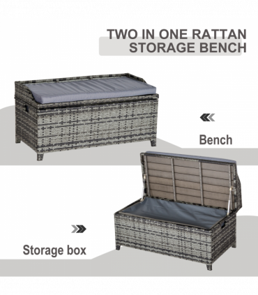 PE Rattan Bench Mixed Grey 102cmx51cmx52cm Wicker Storage Basket Seat