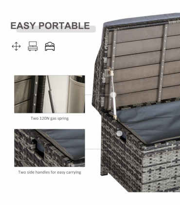 PE Rattan Bench Mixed Grey 102cmx51cmx52cm Wicker Storage Basket Seat