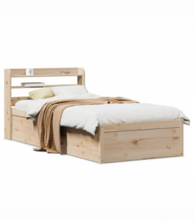 vidaXL Bed Frame with Headboard 75x190 cm Small Single Solid Wood Pine