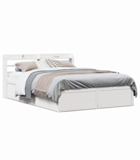 vidaXL Bed Frame with Headboard White 135x190 cm Double Solid Wood Pine