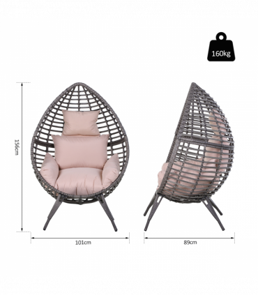 PE Rattan Outdoor Egg Chair w/ Cushion Grey