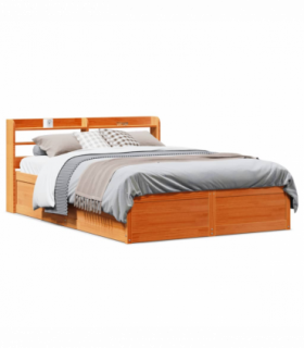 vidaXL Bed Frame with Headboard Wax Brown 120x200 cm Solid Wood Pine