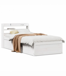 vidaXL Bed Frame with Headboard White 75x190 cm Small Single Solid Wood Pine