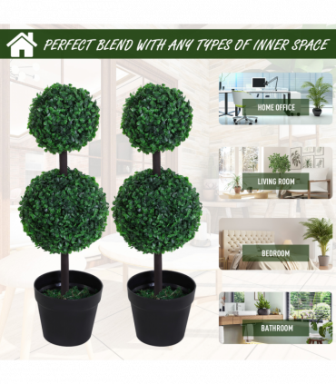 PE Set of 2 Artificial Boxwood Ball Topiary Plant Tree's Green