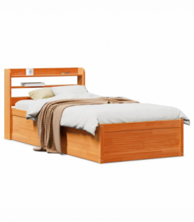 vidaXL Bed Frame with Headboard Wax Brown 100x200 cm Solid Wood Pine