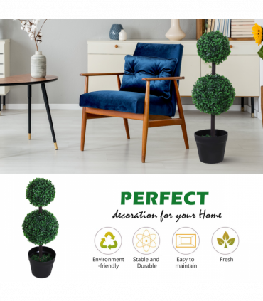 PE Set of 2 Artificial Boxwood Ball Topiary Plant Tree's Green