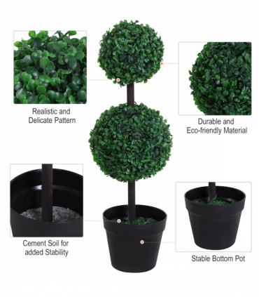 PE Set of 2 Artificial Boxwood Ball Topiary Plant Tree's Green
