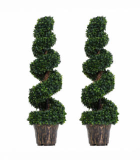 PE Set of 2 Artificial Boxwood Spiral Topiary Plant Tree's Green