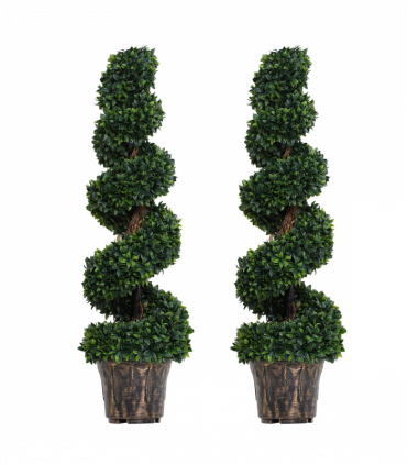 PE Set of 2 Artificial Boxwood Spiral Topiary Plant Tree's Green