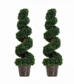 PE Set of 2 Artificial Boxwood Spiral Topiary Plant Tree's Green