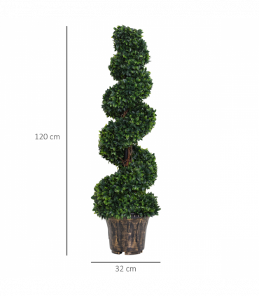PE Set of 2 Artificial Boxwood Spiral Topiary Plant Tree's Green