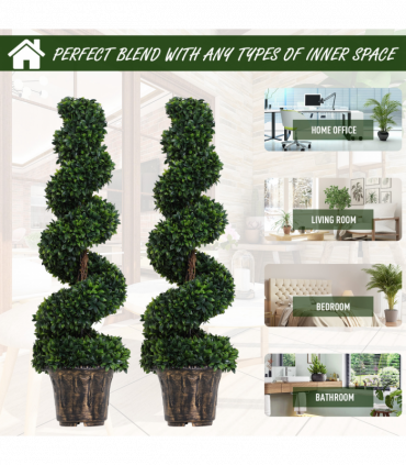 PE Set of 2 Artificial Boxwood Spiral Topiary Plant Tree's Green
