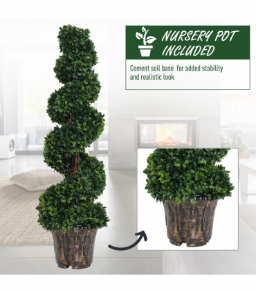 PE Set of 2 Artificial Boxwood Spiral Topiary Plant Tree's Green