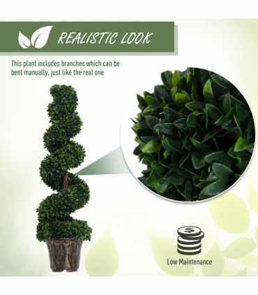 PE Set of 2 Artificial Boxwood Spiral Topiary Plant Tree's Green