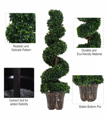 PE Set of 2 Artificial Boxwood Spiral Topiary Plant Tree's Green