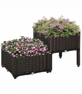 PP Set Of 2 Raised Outdoor Garden Planter Box Brown